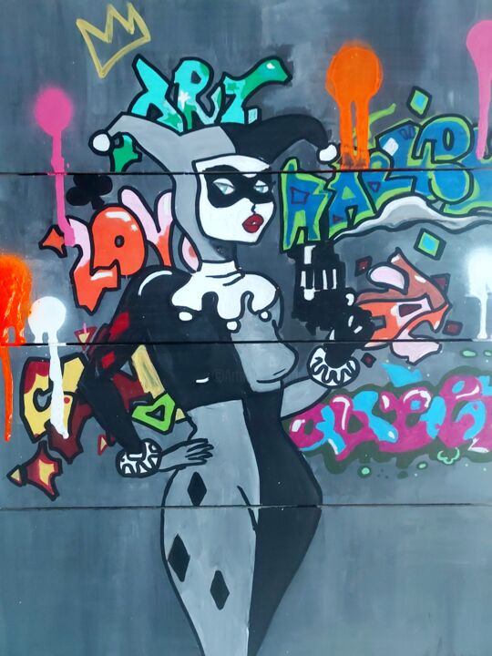 Street art "Harley Quinn" 绘画, 15.8x11.8 in