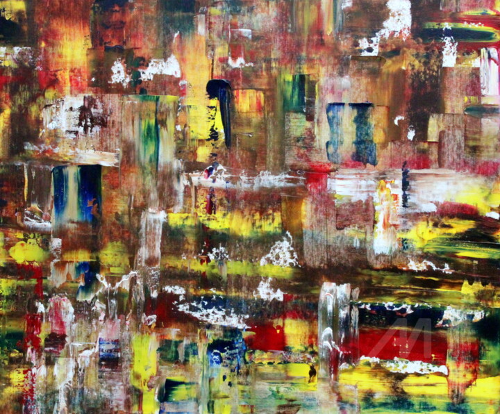 Ζωγραφική με τίτλο "Stad in gedachten" από Trudie Noordermeer, Αυθεντικά έργα τέχνης, Λάδι