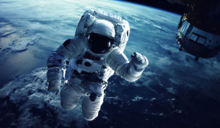 Painting titled "Astronaut in outer…" by Tony Rubino, Original Artwork, Acrylic Mounted on Wood Stretcher frame