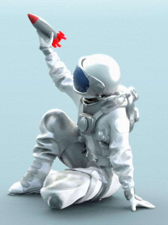 Dreaming Of Mars Astronauts Sitting Playful Space Occupy Mar 绘画, 20x15 in
