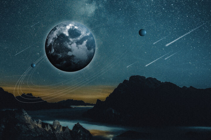 Aesthetic universe nature background earth and mountain remi 绘画, 16x24 in