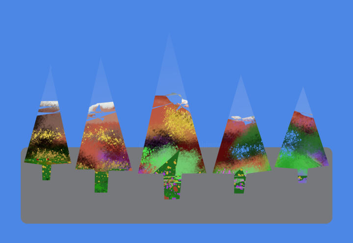 Digital Arts titled "Five Trees" by Gerald Shepherd F.F.P.S., Original Artwork, Digital Painting