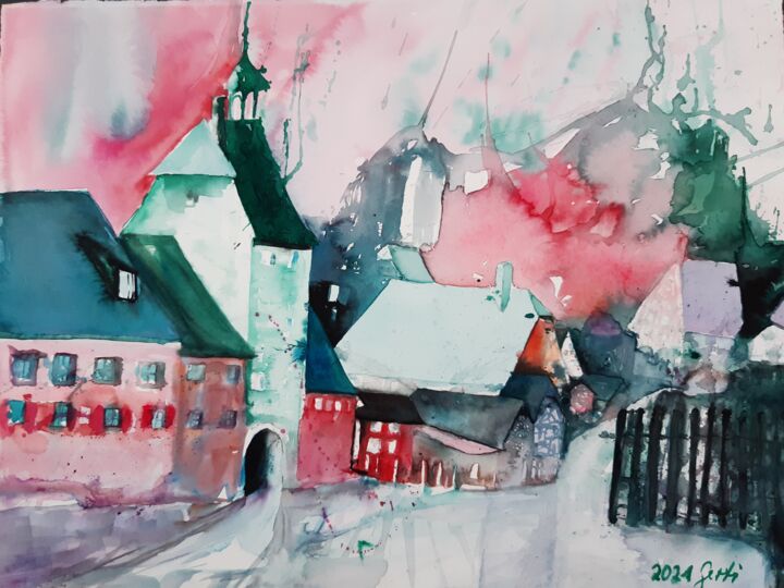 Mühltor in Velden 绘画, 22.4x30.3 in