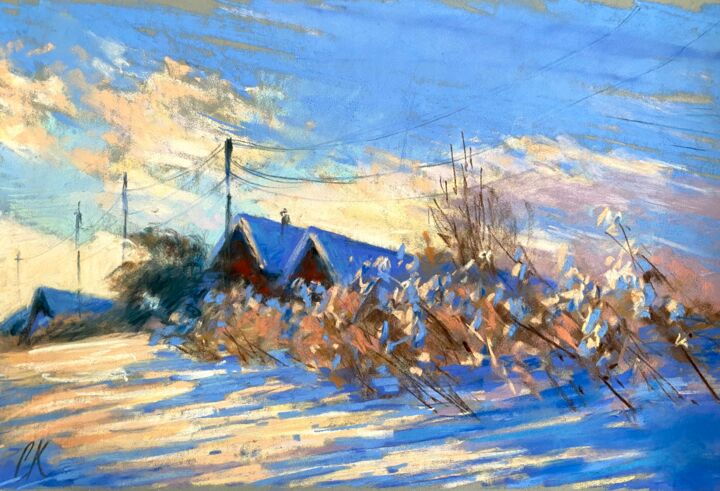Drawing titled "Snow landscape" by Kristina Savinova, Original Artwork, Pastel