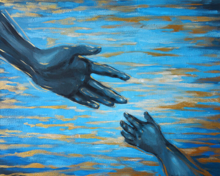Pittura intitolato "Connection-painting…" da Nadezhda Zueva, Opera d'arte originale, Acrilico Montato su Telaio per barella…