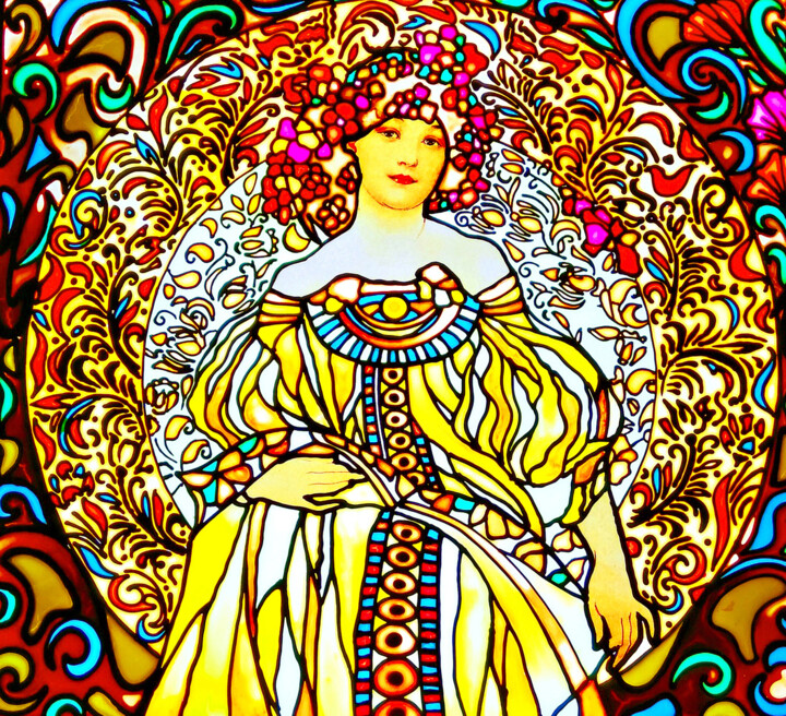 Stained glass woman portrait wall sculpture 绘画, 23.6x23.6 in
