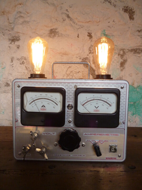 LAMPE " VOLTMETRE - AMPEREMETRE " Design, 14.6x12.6 in