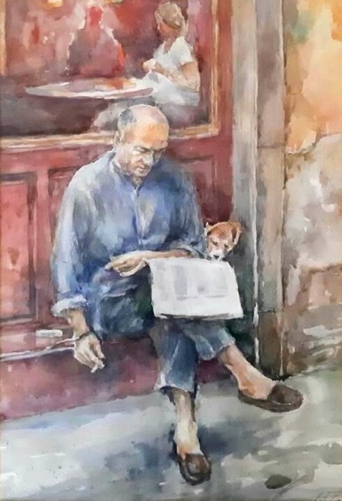 Morning Newspaper 绘画, 16.5x11.4 in