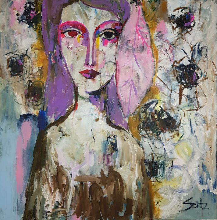 Malerei mit dem Titel "Flüstern des Gartens" von Merita Seitz, Original-Kunstwerk, Acryl Auf Keilrahmen aus Holz montiert