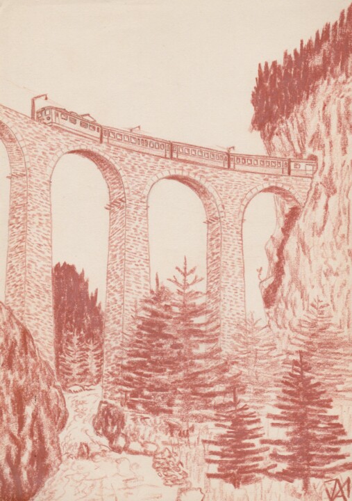 Viaduc sur le Landvasser Schilderij, 11,7x8,3 in