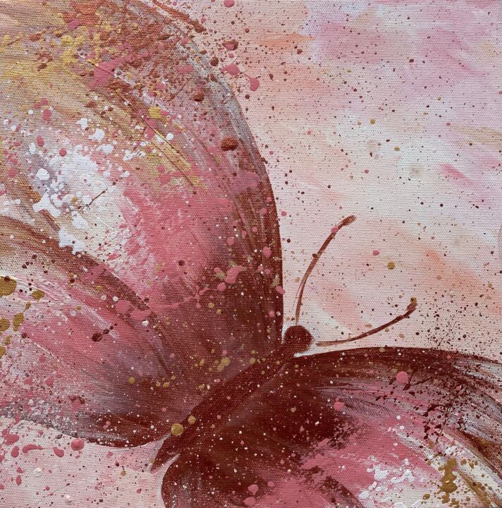 ''Dance Routine'' Pink Abstract Butterfly, Acrylic on Canvas 绘画, 12x12 in