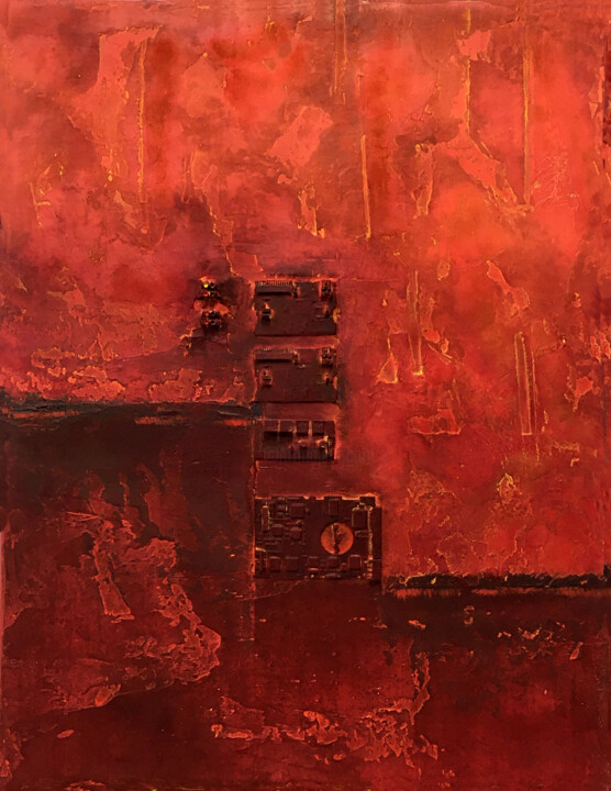 Netzwerke Rot mit Platinen / Originalbild 绘画, 35.4x27.6 in