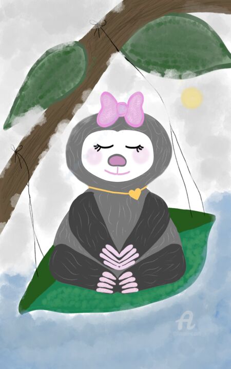 Digital Arts titled "The Meditating Sloth" by Miracle, Original Artwork, Digital Painting