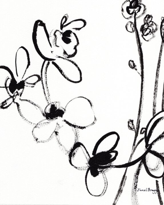 Orchid in Sumi Ink 1.5 绘画, 12x10 in