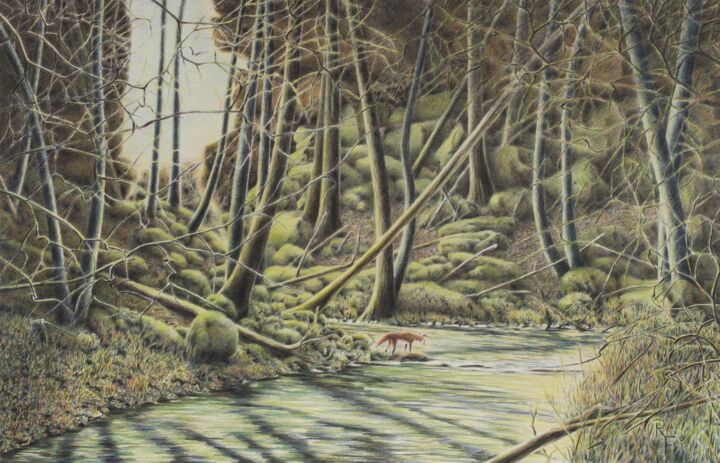 Füchslein am Bach 绘画, 10.6x16.5 in