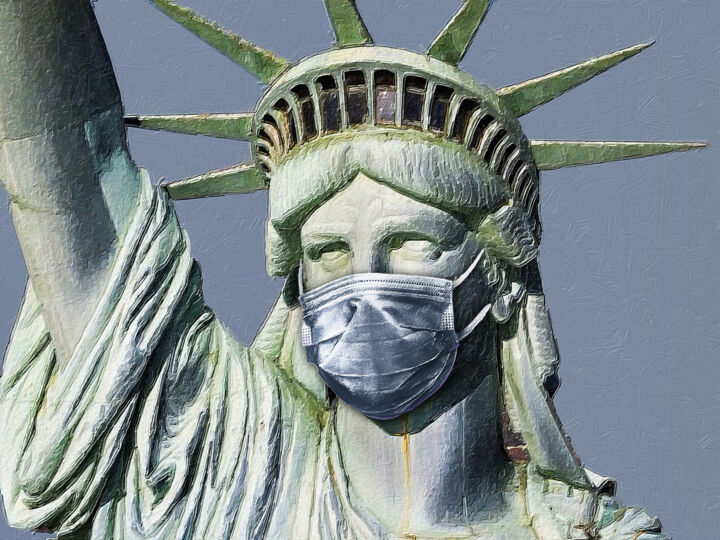 Statue Of Liberty With Mask 绘画, 9x12 in