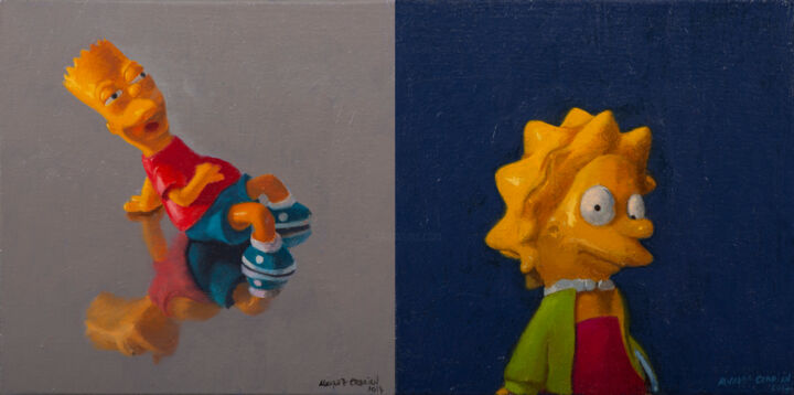 Burt y Lisa (diptico) 绘画, 7.9x15.8 in