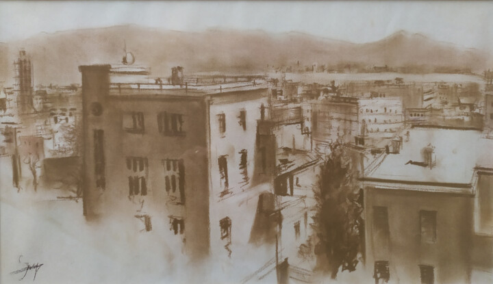 Drawing titled "Vue Panoramique sur…" by Serge Salis, Original Artwork, Chalk