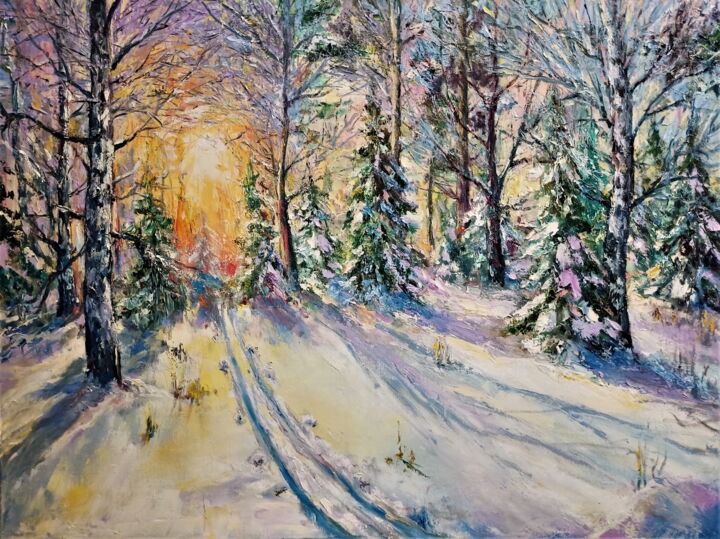 Painting titled "Зиминий закат" by Ilgiz Murtazin, Original Artwork, Oil