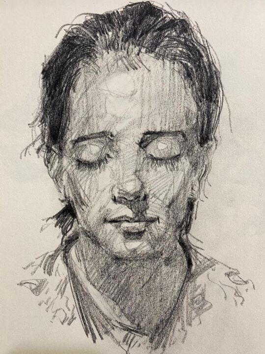 Tekening getiteld "girl with closed ey…" door Abbas Salamati, Origineel Kunstwerk, Potlood