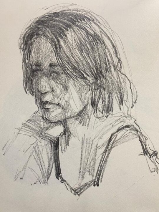 Tekening getiteld "woman" door Abbas Salamati, Origineel Kunstwerk, Potlood