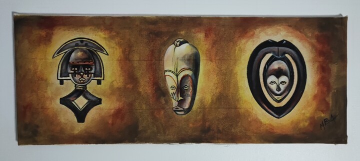Masques Ethniques Gabonais 绘画, 10.2x26.4 in
