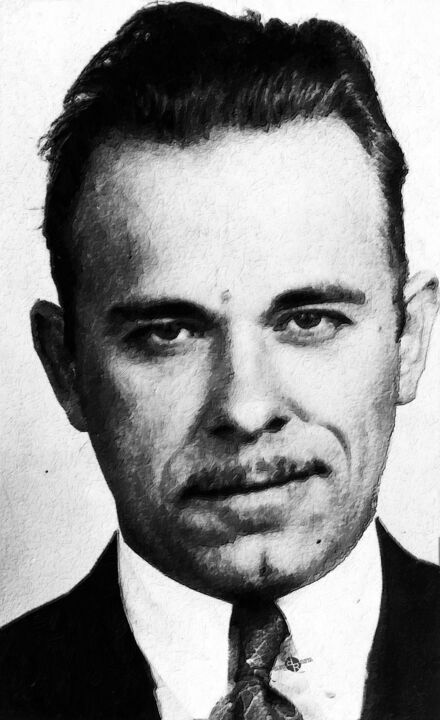 John Dillinger Mug Shot Black And White 绘画, 36x22 in