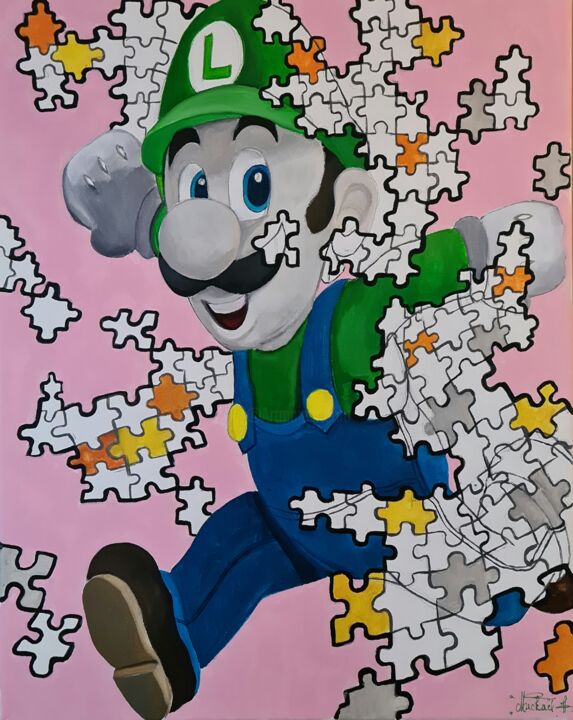 " Luigi Vs Puzzle " 绘画, 19.7x15.8 in
