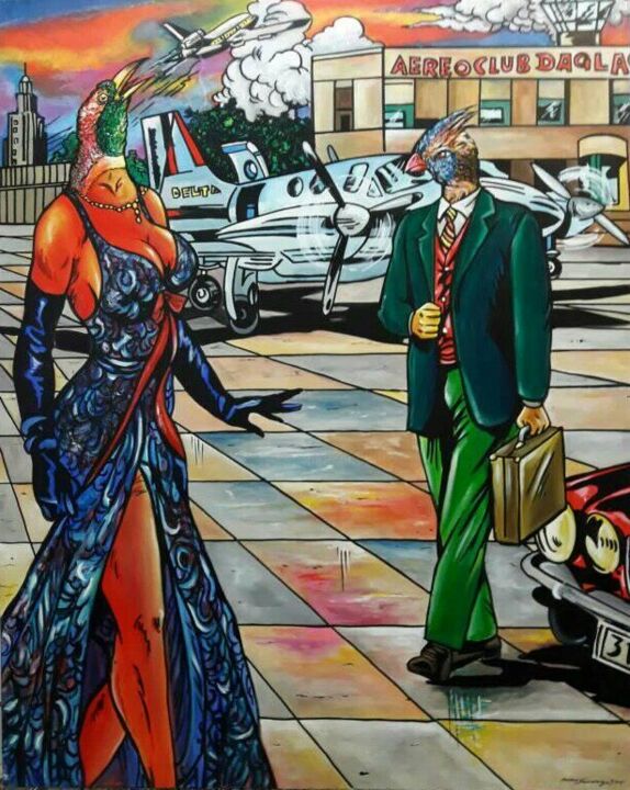 Painting titled "Paisaje urbano, Aer…" by Hamlet Sauvage Max, Original Artwork, Acrylic