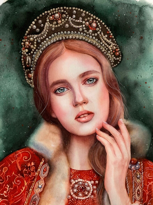 Russian beauty folk 绘画, 14.2x10.2 in
