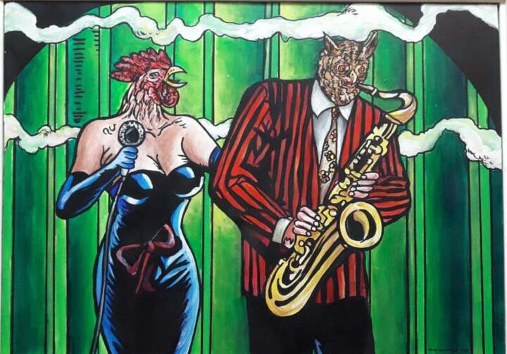 Painting titled "La estrella del mus…" by Hamlet Sauvage Max, Original Artwork, Acrylic Mounted on Wood Stretcher frame