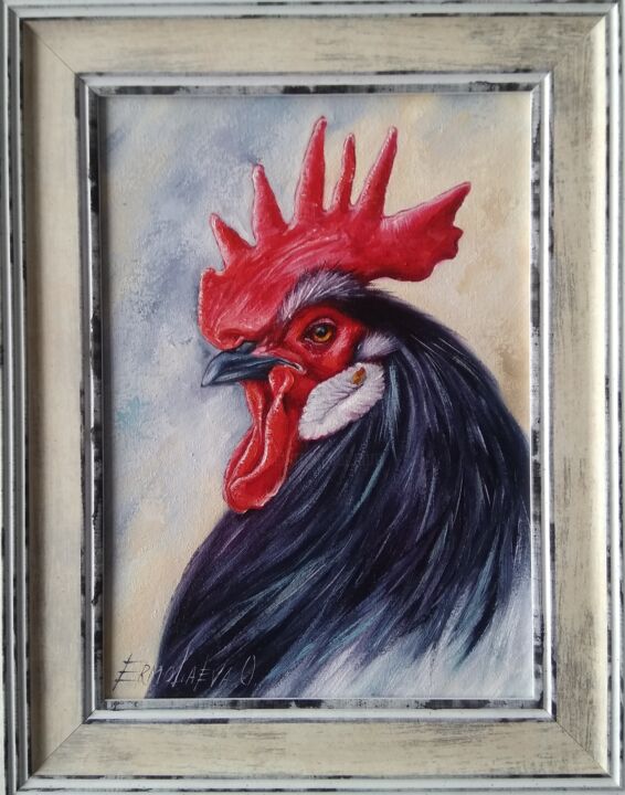 제목이 "Dark Rooster portra…"인 미술작품 Olesya Ermolaeva로, 원작, 기름