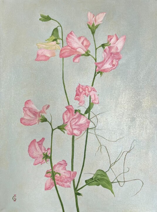 Malerei mit dem Titel "SWEET PEAS" von Ieva Graudina (IGraudinaArt), Original-Kunstwerk, Öl