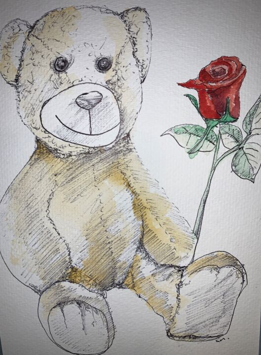 图画 标题为“Furlough Bear” 由Richard Mangold, 原创艺术品, 墨