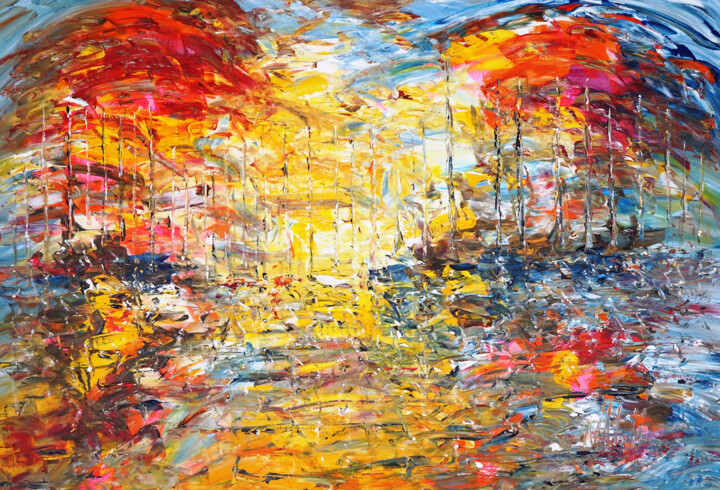 Sail Boat Marina / Evening Mood XL 2 绘画, 41.3x61 in