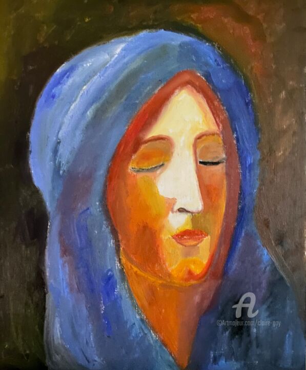 "La Madone Bleue" 绘画, 18.1x15 in