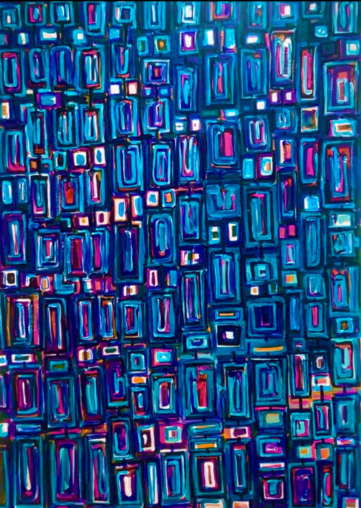 Painting titled "Idénticos" by Angela Ortiz, Original Artwork, Acrylic Mounted on Wood Stretcher frame
