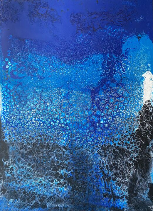 Painting titled "Deep ocean" by Elena Dobkin, Original Artwork, Acrylic Mounted on Wood Stretcher frame