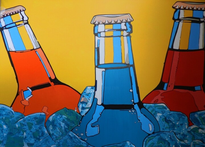 Painting titled "BOTTLES" by Detlev Eilhardt, Original Artwork, Acrylic
