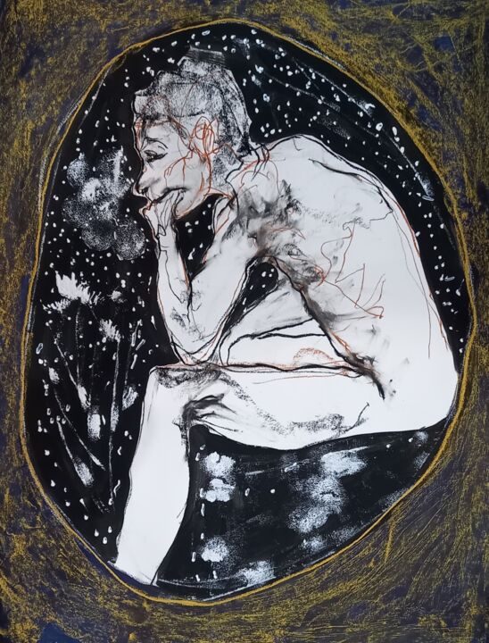 Drawing titled "interminable attent…" by Evelyne Cassan, Original Artwork, Pastel