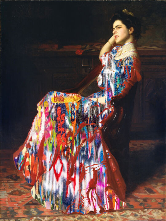 Graffiti Sitting Impressionist Woman 绘画, 20x15 in