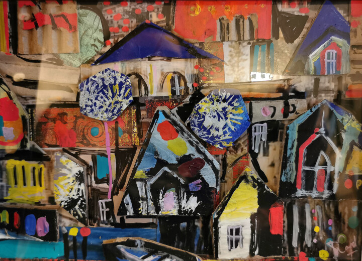 Les toits me font signe Collages, 5.1x7.1 in