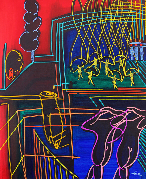 figures on stage II 绘画, 39.4x31.5 in