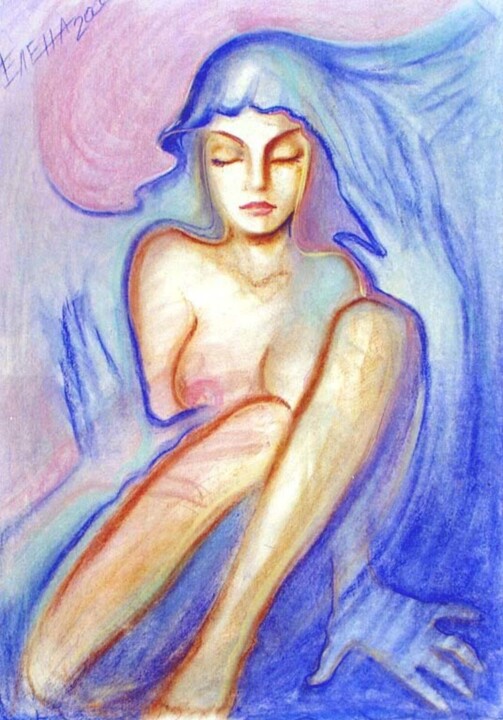 Pittura intitolato "Sky shawl" da Elena Ilina, Opera d'arte originale, Pastello