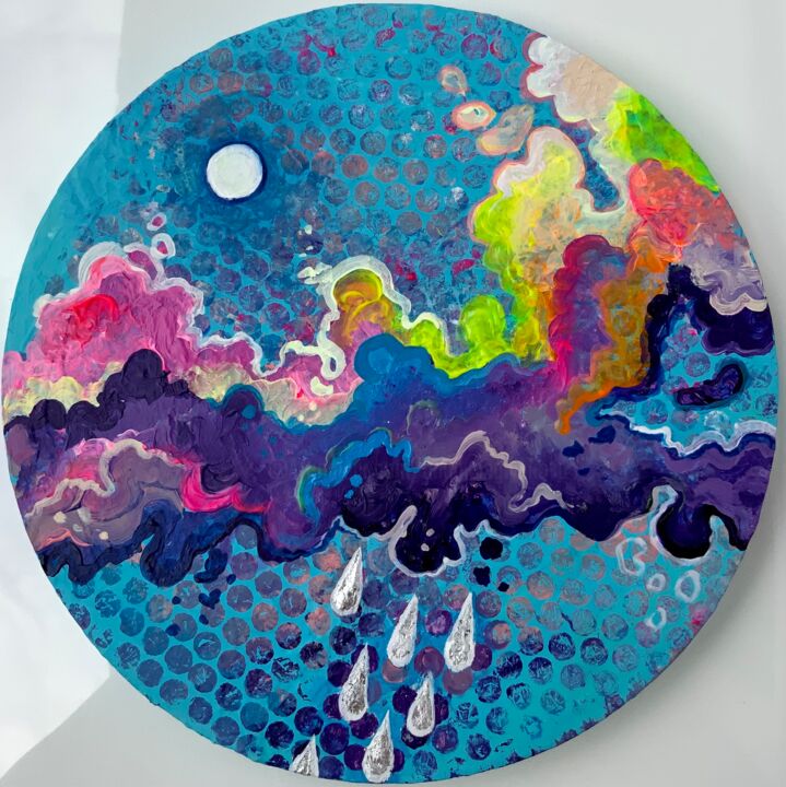 Peinture intitulée "RAINY- Colorful wal…" par Anna Beglyakova, Œuvre d'art originale, Acrylique Monté sur Châssis en bois