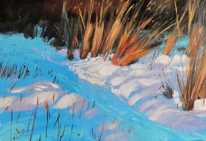 Peinture intitulée "Hare trail" par Daniil Mikhailov, Œuvre d'art originale, Huile