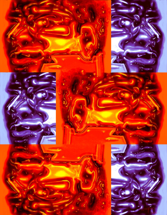 Peinture intitulée "Bicéphale Totem" par Grégory Dreyfus, Œuvre d'art originale, Peinture numérique