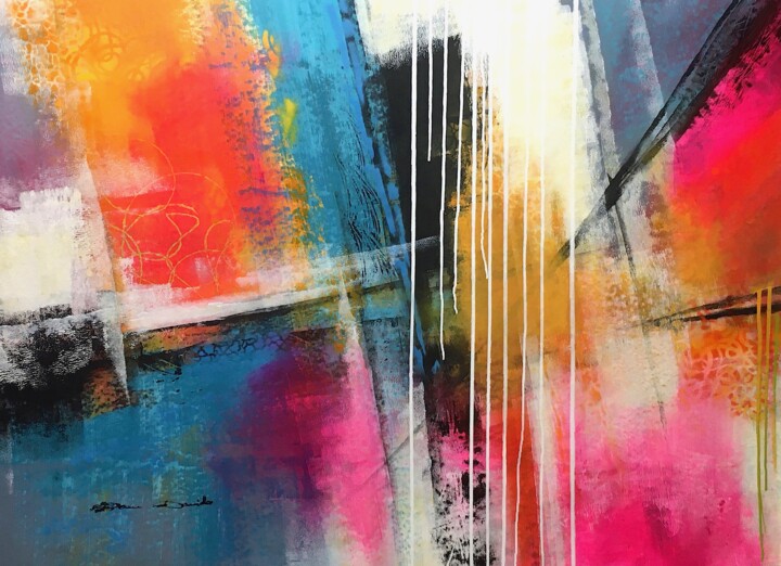 Painting titled "A light in the night" by Dam Domido, Original Artwork, Acrylic