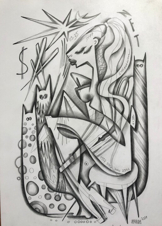 The girl creator of Nft Drawing, 11.8x7.9 in