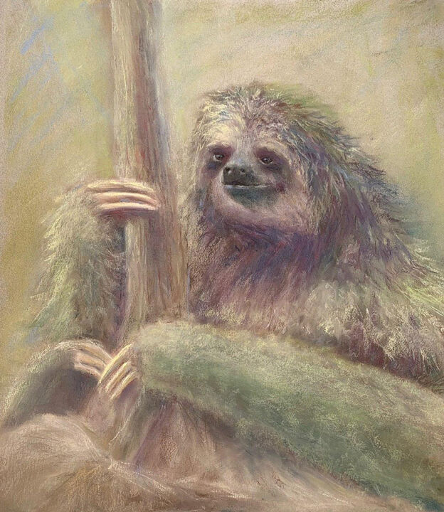 Painting titled "SLOTH -  lazy anima…" by Tatsiana Ilyina, Original Artwork, Pastel